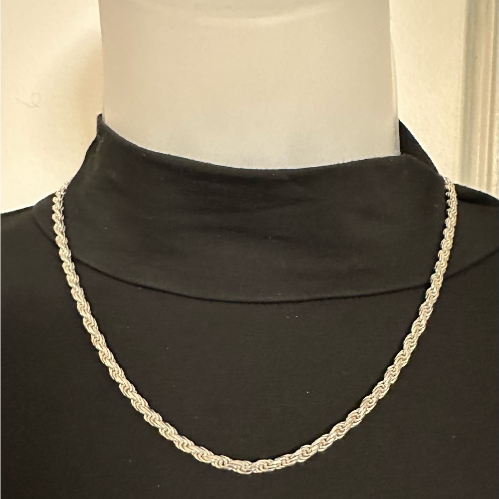 VINTAGE 925 Italian Sterling Silver Diamond Cut 18.5 Rope Chain